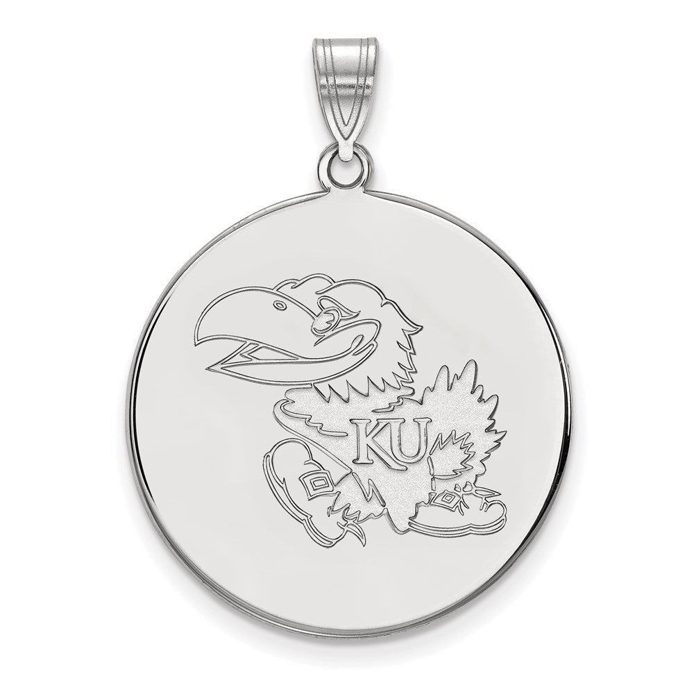 Sterling Silver Rhodium-plated LogoArt University of Kansas Jayhawk Extra Large Disc Pendant