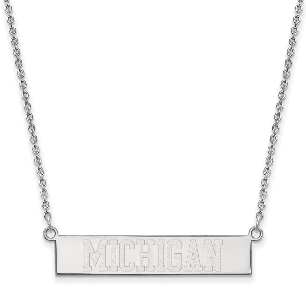 Sterling Silver Rhodium-plated LogoArt The University of Michigan Small Bar 18 inch Necklace