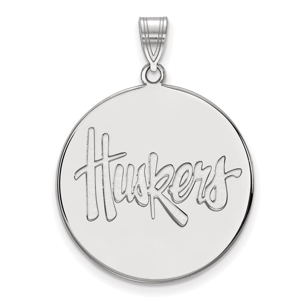 Sterling Silver Rhodium-plated LogoArt University of Nebraska Huskers Extra Large Disc Pendant