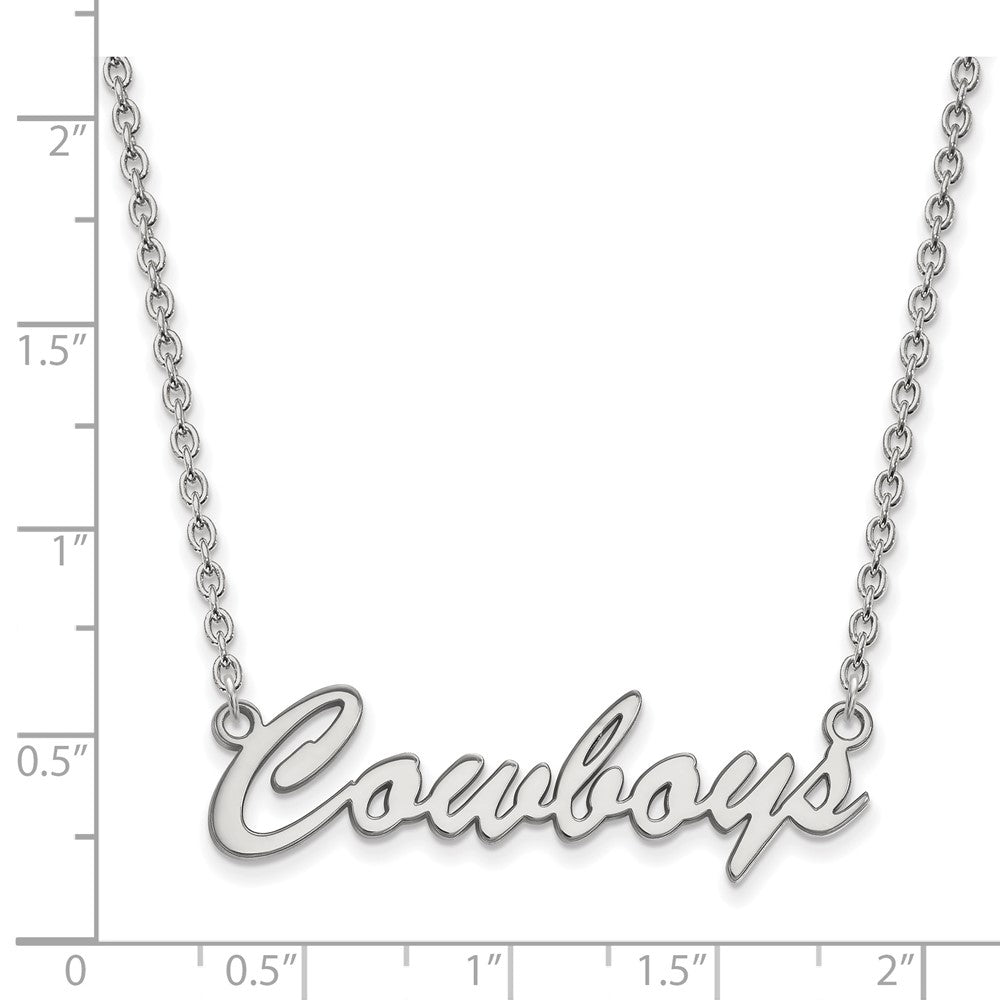 Sterling Silver Rhodium-plated LogoArt Oklahoma State University Cowboys Script Medium Pendant 18 inch Necklace