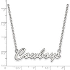 Sterling Silver Rhodium-plated LogoArt Oklahoma State University Cowboys Script Medium Pendant 18 inch Necklace