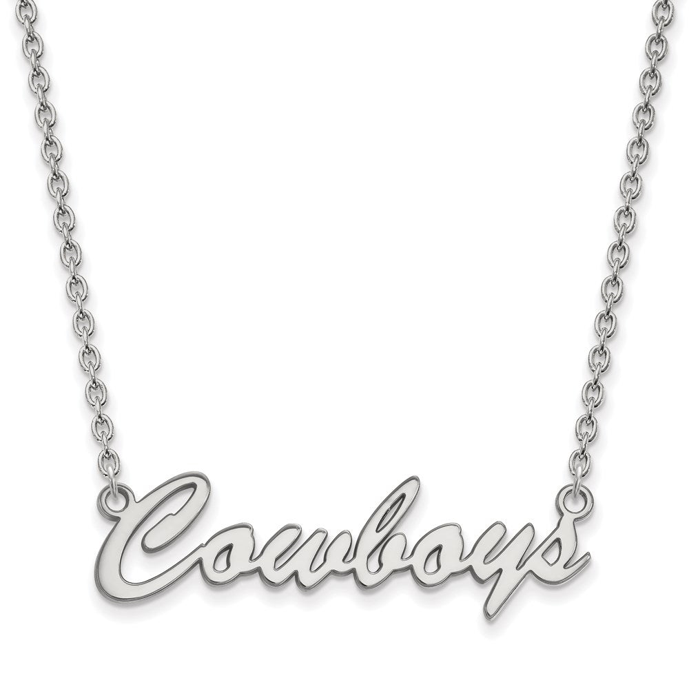 Sterling Silver Rhodium-plated LogoArt Oklahoma State University Cowboys Script Medium Pendant 18 inch Necklace