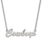 Sterling Silver Rhodium-plated LogoArt Oklahoma State University Cowboys Script Medium Pendant 18 inch Necklace