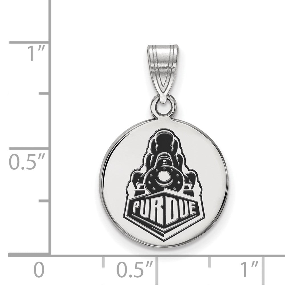 Sterling Silver Rhodium-plated LogoArt Purdue University Boilermakers Train Logo Medium Enameled Disc Pendant