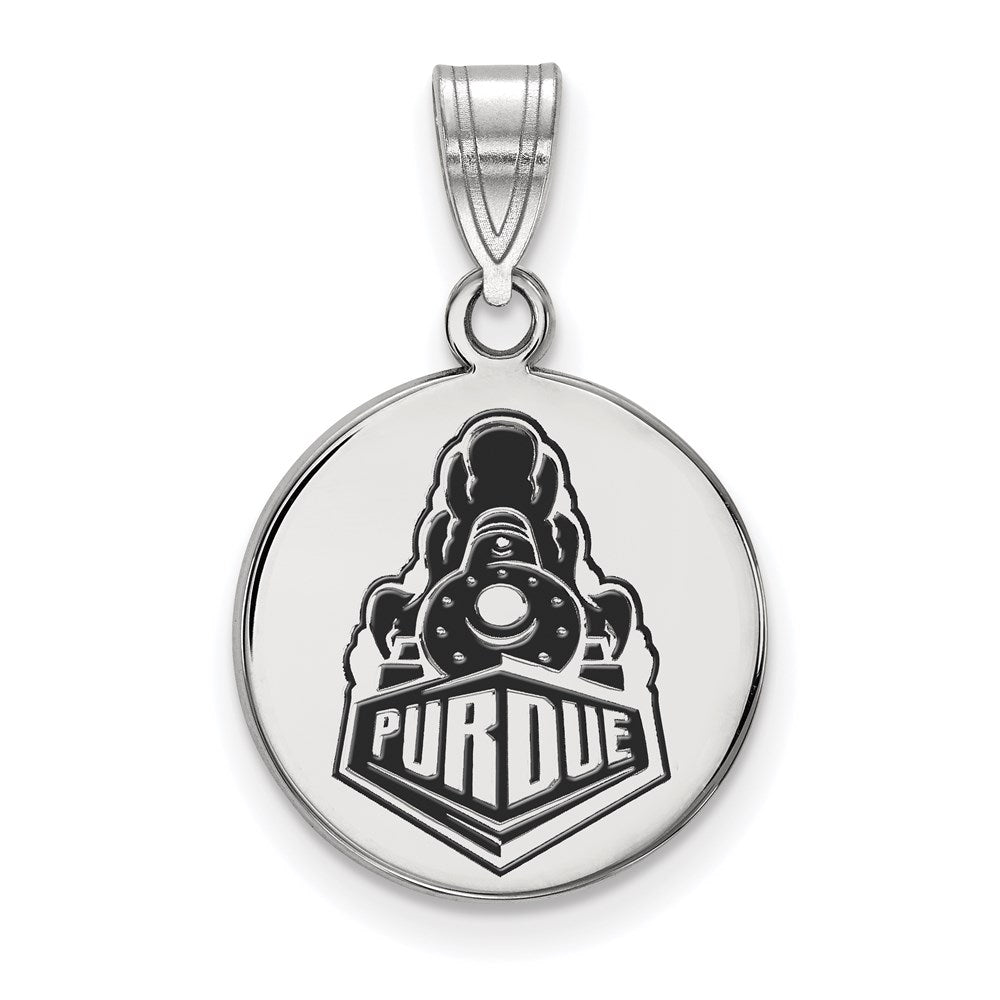 Sterling Silver Rhodium-plated LogoArt Purdue University Boilermakers Train Logo Medium Enameled Disc Pendant