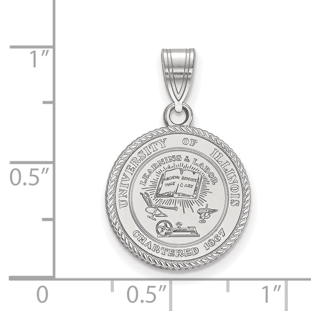 Sterling Silver Rhodium-plated LogoArt University of Illinois Medium Crest Pendant