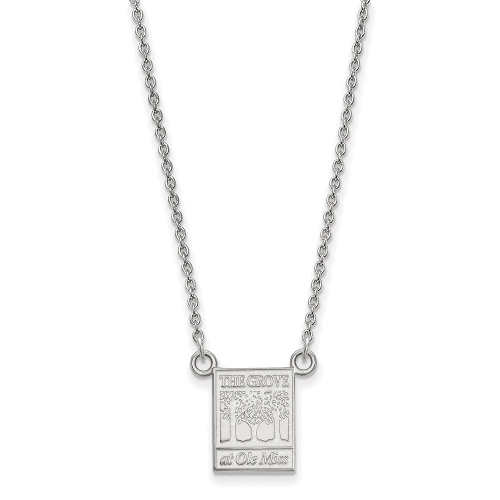 14k White Gold LogoArt University of Mississippi The Grove at Ole Miss Small Pendant 18 inch Necklace