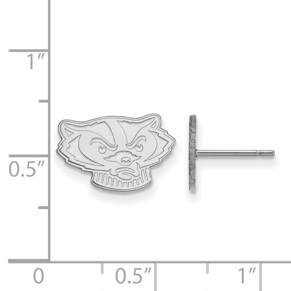 Sterling Silver Rhodium-plated LogoArt University of Wisconsin Badger Extra Small Post Earrings