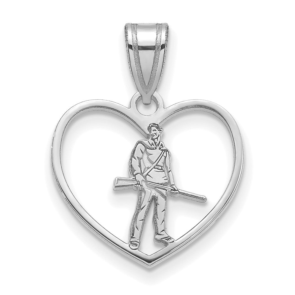 Sterling Silver Rhodium-plated LogoArt West Virginia University Mountaineer Heart Pendant