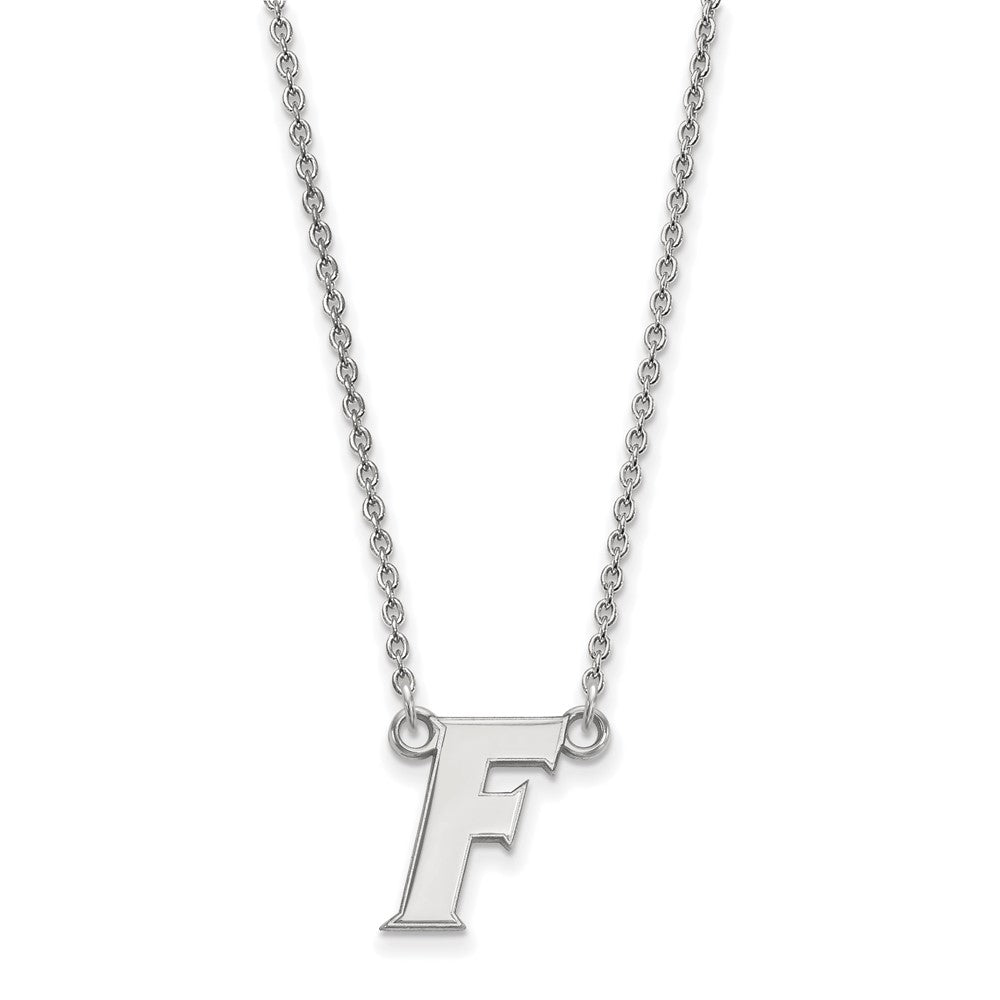 Sterling Silver Rhodium-plated LogoArt University of Florida Letter F Small Pendant 18 inch Necklace
