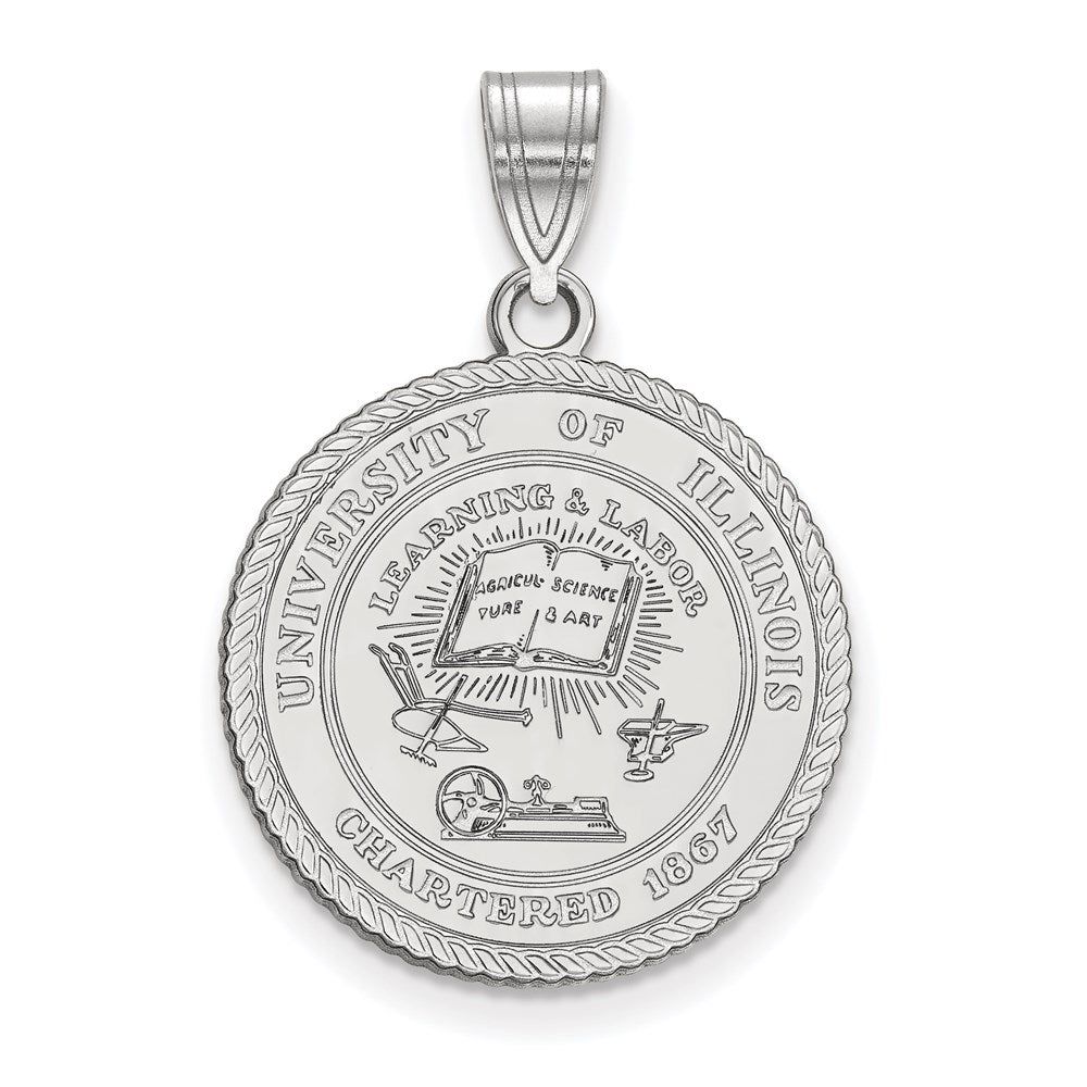 Sterling Silver Rhodium-plated LogoArt University of Illinois Large Crest Pendant