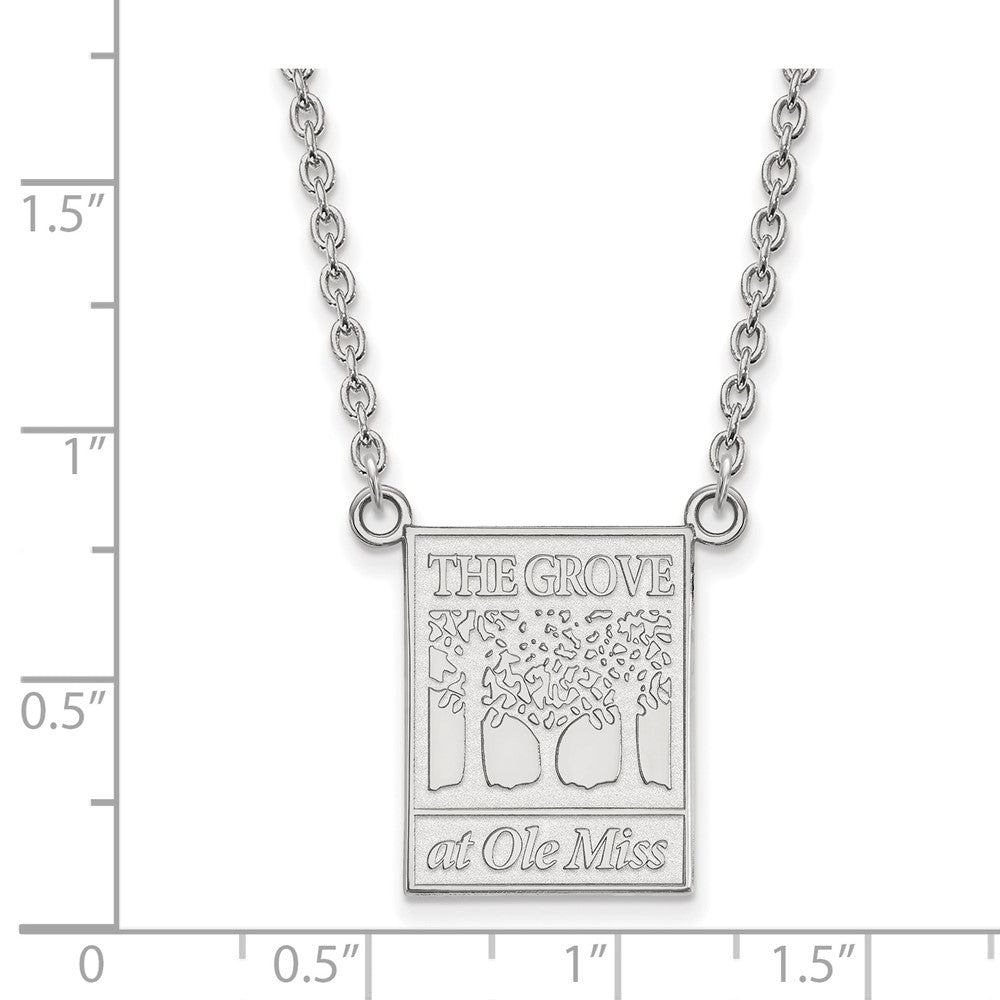 10k White Gold LogoArt University of Mississippi The Grove at Ole Miss Large Pendant 18 inch Necklace