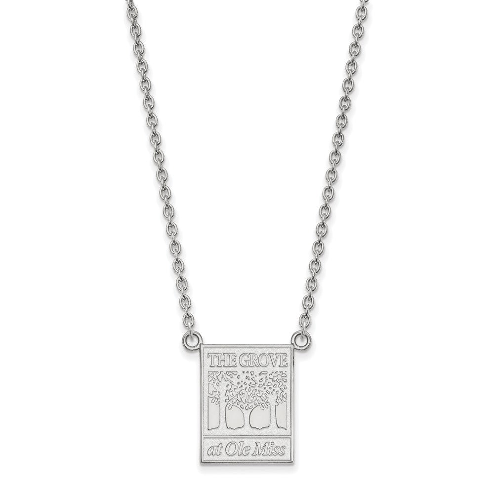 Sterling Silver Rhodium-plated LogoArt University of Mississippi The Grove at Ole Miss Large Pendant 18 inch Necklace