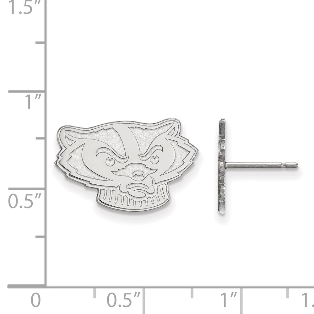 14k White Gold LogoArt University of Wisconsin Badger Small Post Earrings