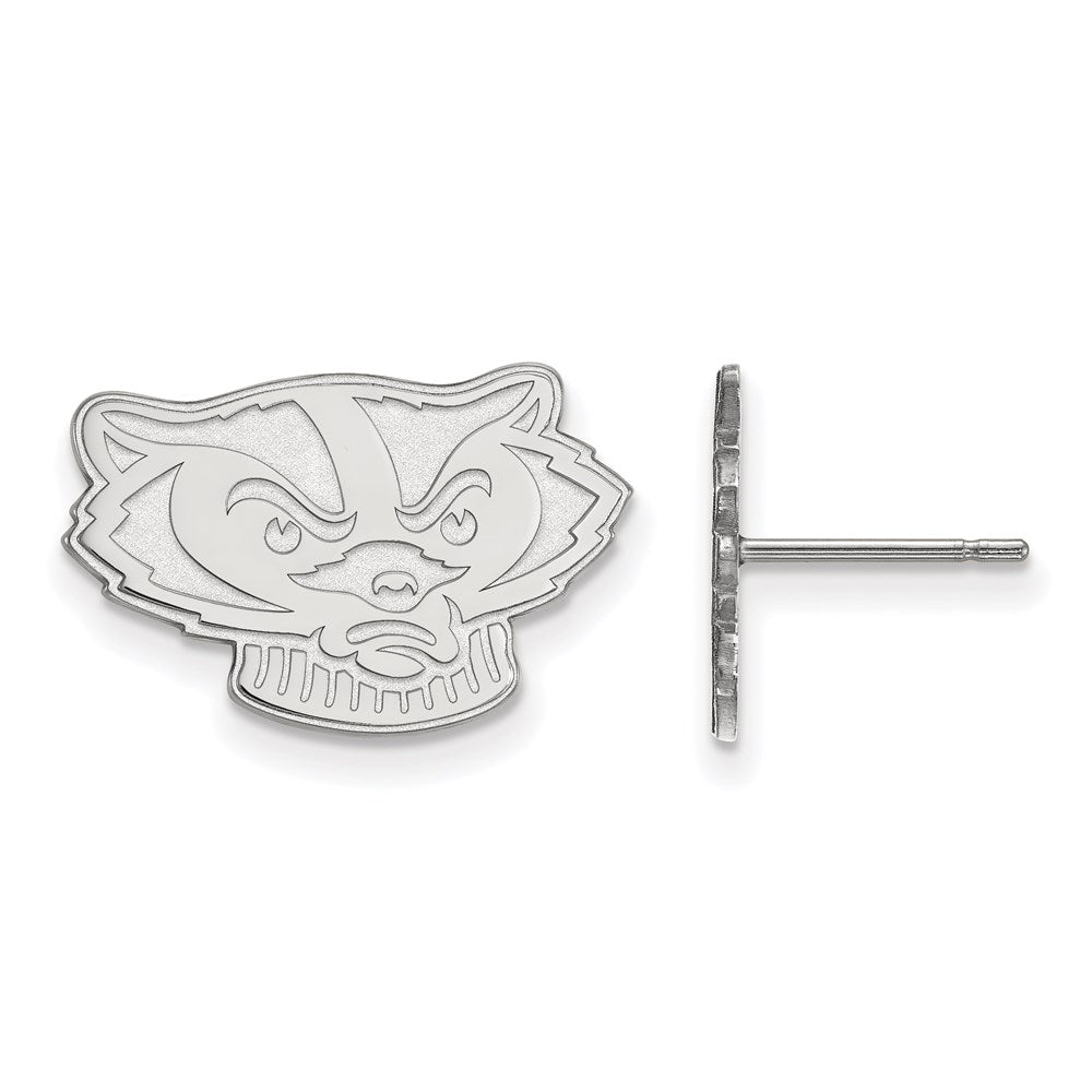 Sterling Silver Rhodium-plated LogoArt University of Wisconsin Badger Small Post Earrings