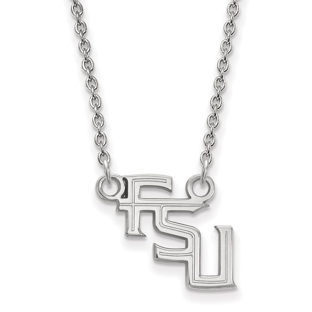 14k White Gold LogoArt Florida State University F-S-U Small Pendant 18 inch Necklace