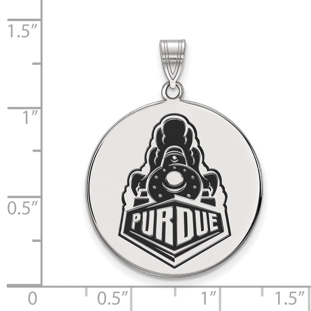 Sterling Silver Rhodium-plated LogoArt Purdue University Boilermakers Train Logo Extra Large Enameled Disc Pendant