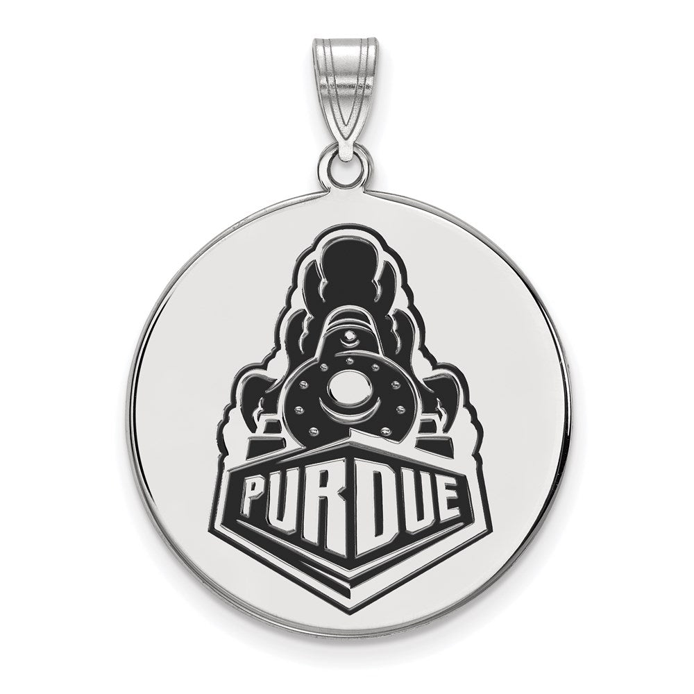 Sterling Silver Rhodium-plated LogoArt Purdue University Boilermakers Train Logo Extra Large Enameled Disc Pendant