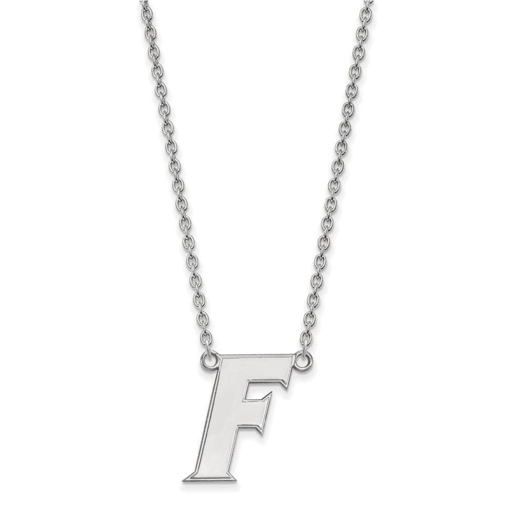 10k White Gold LogoArt University of Florida Letter F Large Pendant 18 inch Necklace