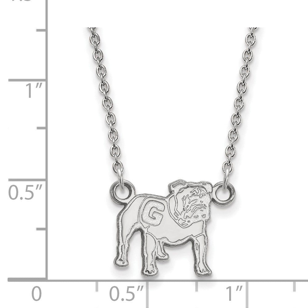 Sterling Silver Rhodium-plated LogoArt University of Georgia Bulldog Small Pendant 18 inch Necklace
