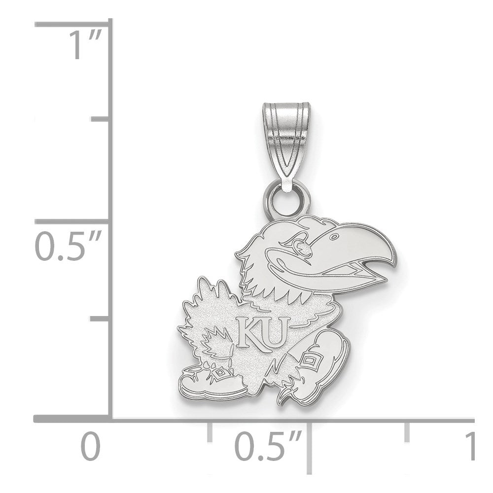 Sterling Silver Rhodium-plated LogoArt University of Kansas Jayhawk Small Pendant