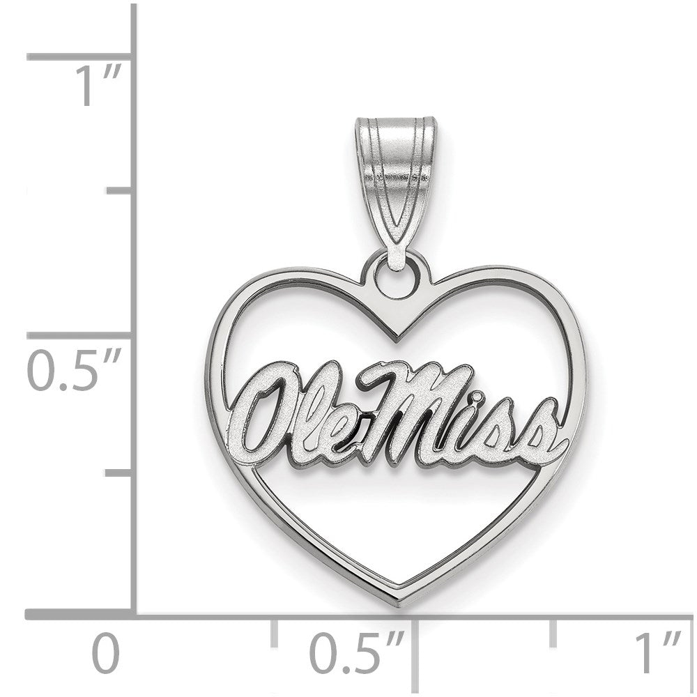 Sterling Silver Rhodium-plated LogoArt University of Mississippi Ole Miss Heart Pendant