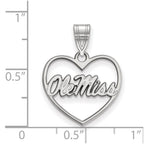 Sterling Silver Rhodium-plated LogoArt University of Mississippi Ole Miss Heart Pendant