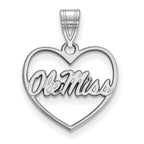 Sterling Silver Rhodium-plated LogoArt University of Mississippi Ole Miss Heart Pendant