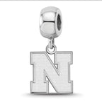 Sterling Silver Rhodium-plated LogoArt University of Nebraska Letter N Small Dangle Bead Charm