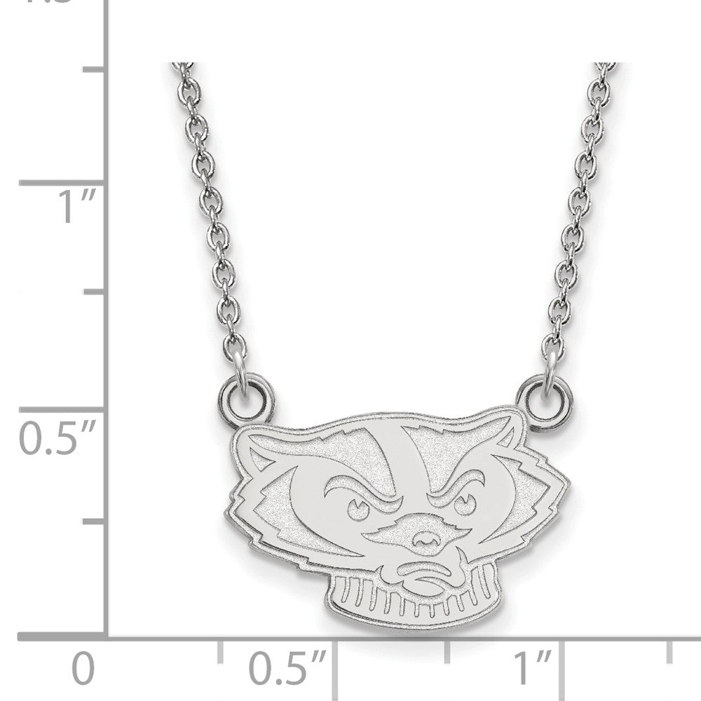 Sterling Silver Rhodium-plated LogoArt University of Wisconsin Badger Small Pendant 18 inch Necklace