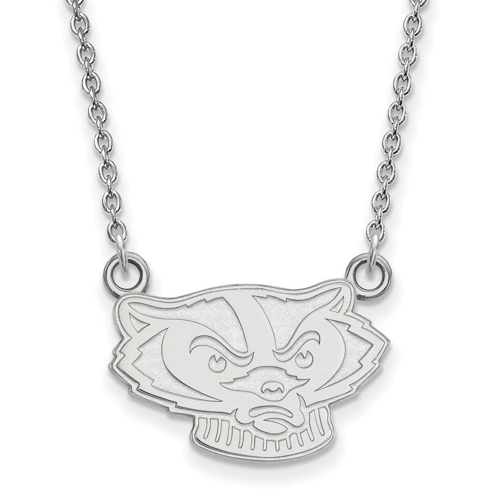 Sterling Silver Rhodium-plated LogoArt University of Wisconsin Badger Small Pendant 18 inch Necklace