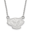 10k White Gold LogoArt University of Wisconsin Badger Small Pendant 18 inch Necklace