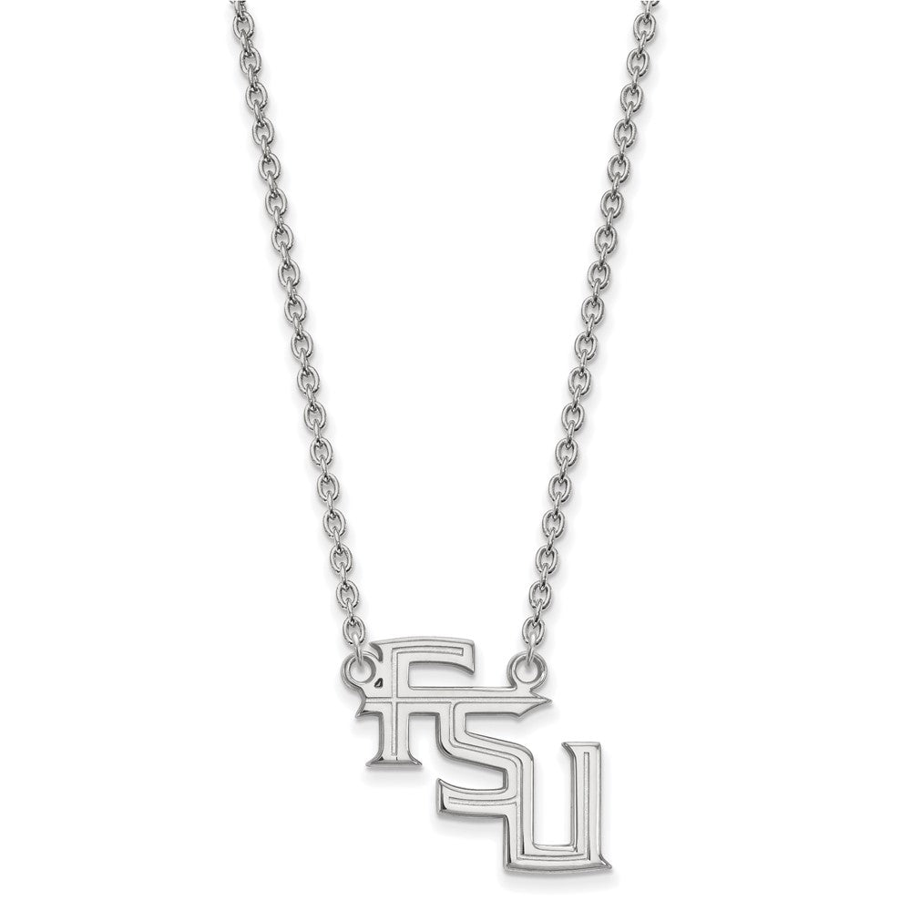 10k White Gold LogoArt Florida State University F-S-U Large Pendant 18 inch Necklace