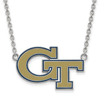 Sterling Silver Rhodium-plated LogoArt Georgia Institute of Technology G-T Large Enameled Pendant 18 inch Necklace