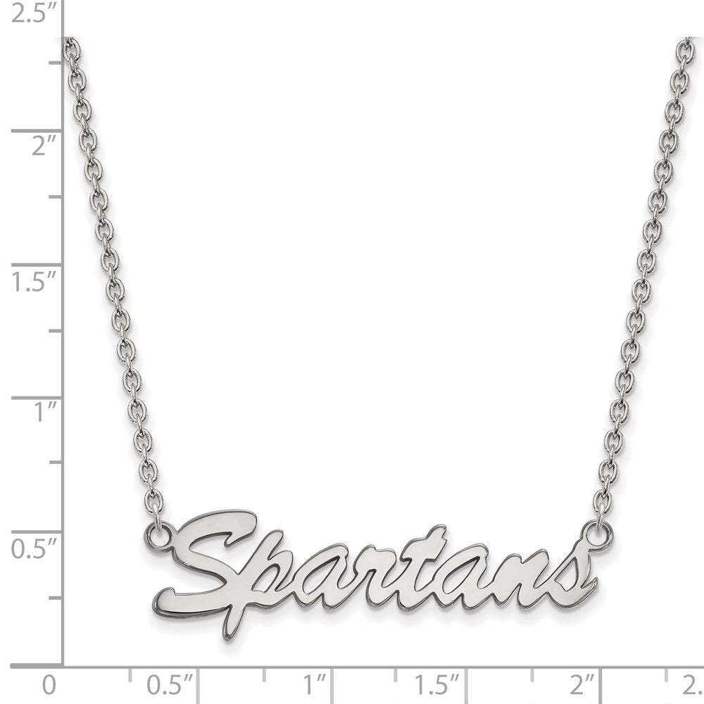 Sterling Silver Rhodium-plated LogoArt Michigan State University Spartans Script Medium Pendant 18 inch Necklace
