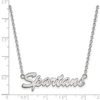 Sterling Silver Rhodium-plated LogoArt Michigan State University Spartans Script Medium Pendant 18 inch Necklace