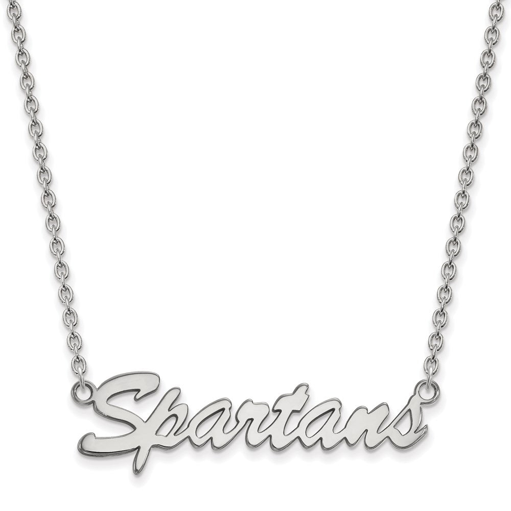 Sterling Silver Rhodium-plated LogoArt Michigan State University Spartans Script Medium Pendant 18 inch Necklace
