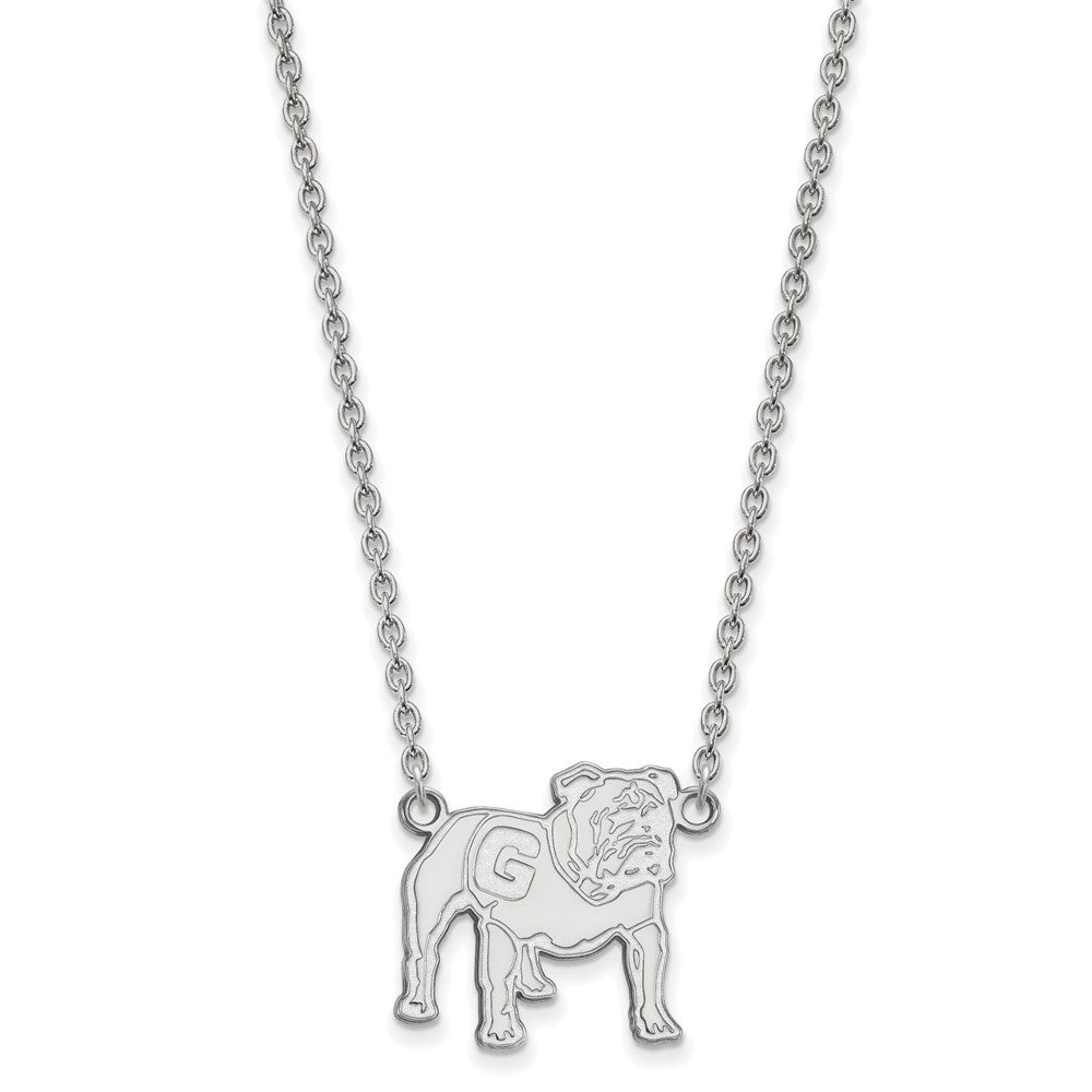 10k White Gold LogoArt University of Georgia Bulldog Large Pendant 18 inch Necklace