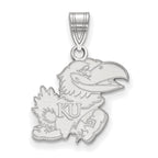 Sterling Silver Rhodium-plated LogoArt University of Kansas Jayhawk Medium Pendant