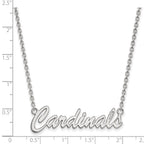 Sterling Silver Rhodium-plated LogoArt University of Louisville Cardinals Script Medium Pendant 18 inch Necklace