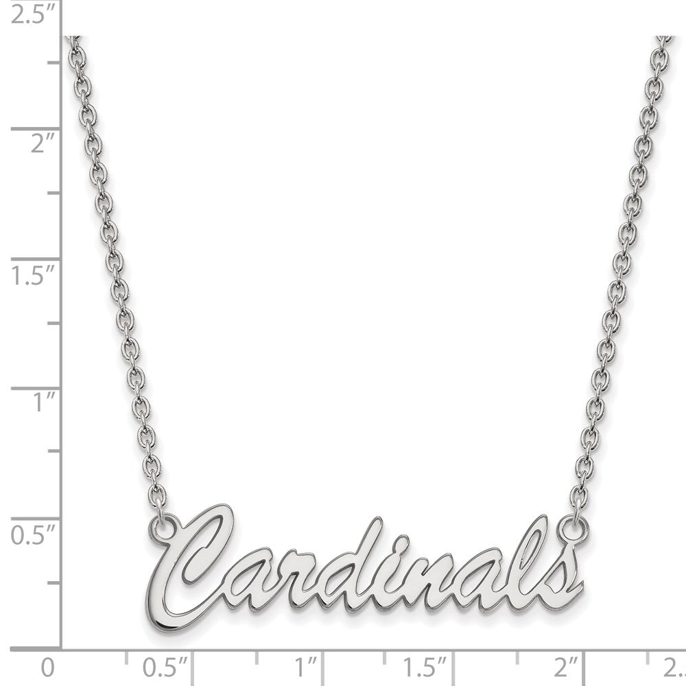 Sterling Silver Rhodium-plated LogoArt University of Louisville Cardinals Script Medium Pendant 18 inch Necklace