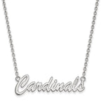 Sterling Silver Rhodium-plated LogoArt University of Louisville Cardinals Script Medium Pendant 18 inch Necklace