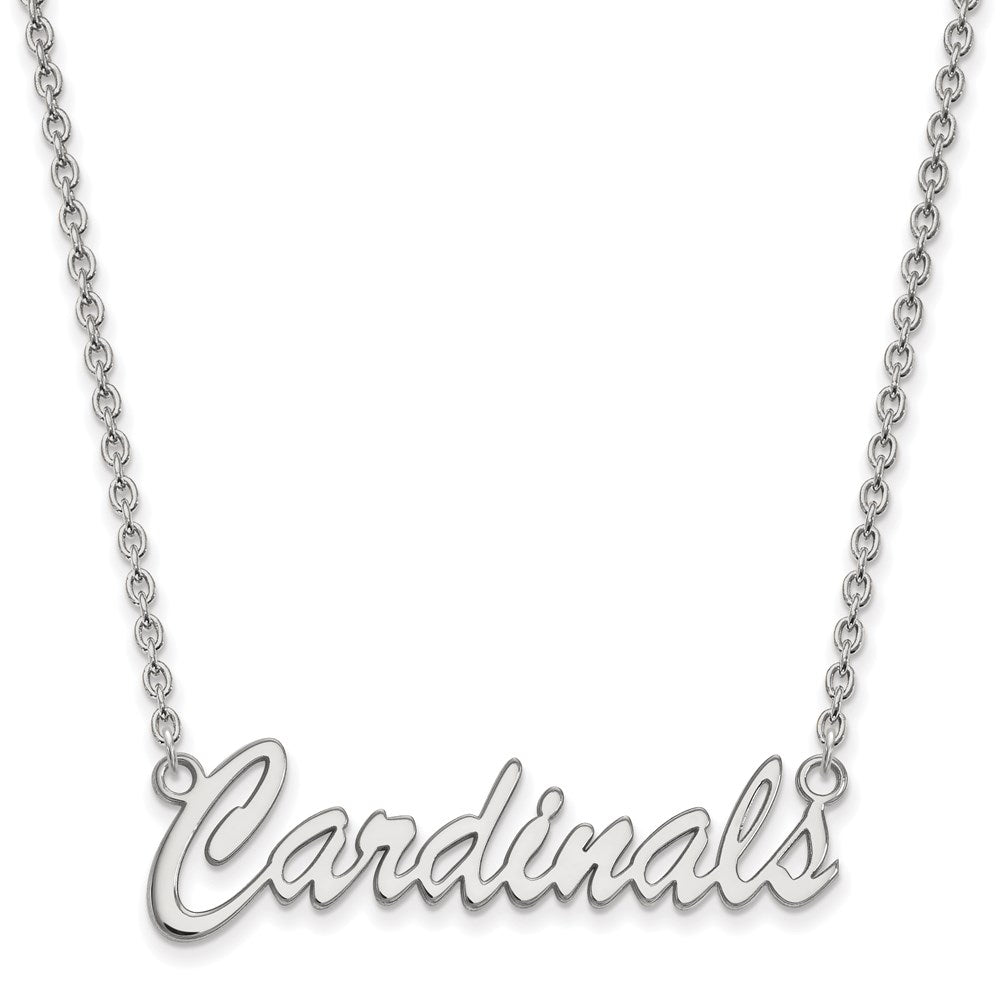 Sterling Silver Rhodium-plated LogoArt University of Louisville Cardinals Script Medium Pendant 18 inch Necklace