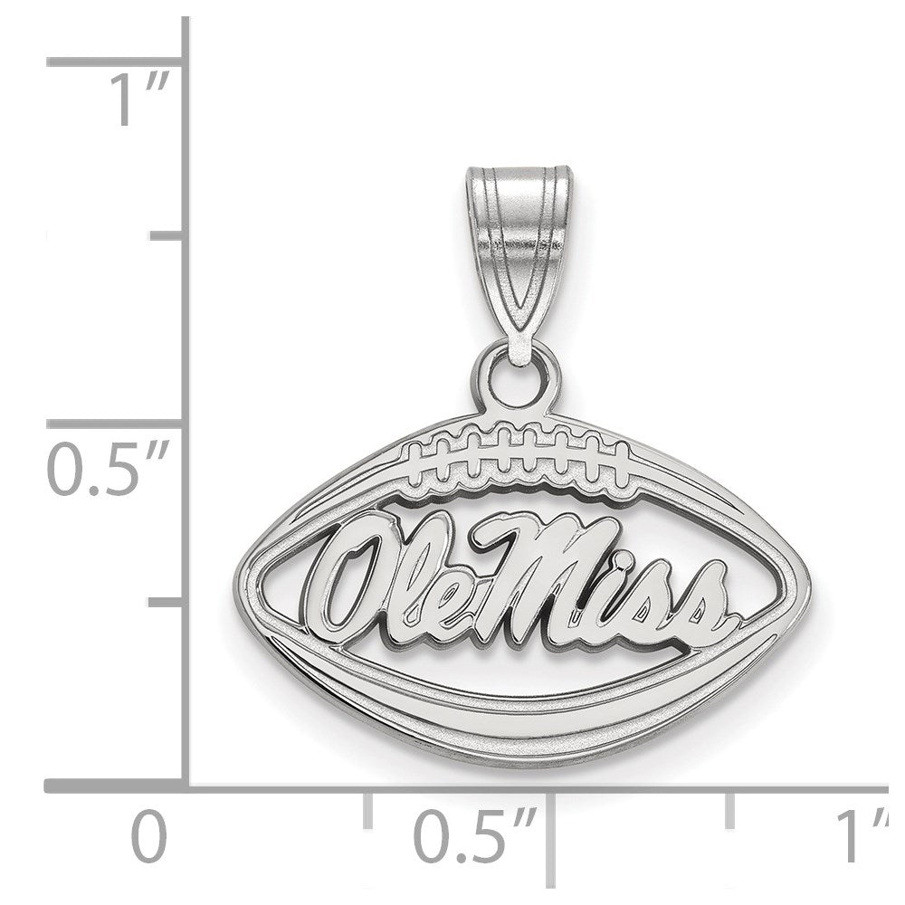 Sterling Silver Rhodium-plated LogoArt University of Mississippi Ole Miss Football Pendant