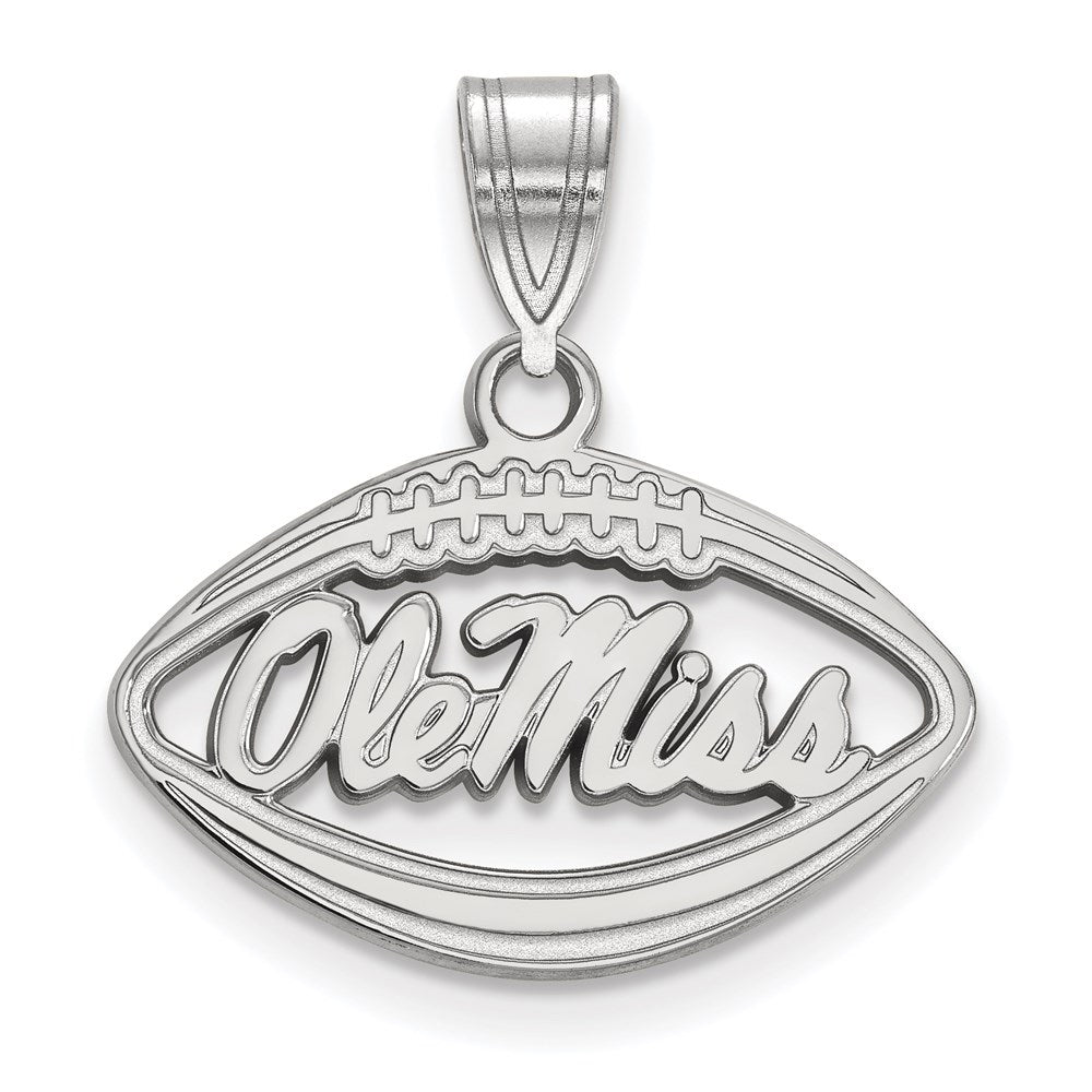 Sterling Silver Rhodium-plated LogoArt University of Mississippi Ole Miss Football Pendant