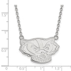 10k White Gold LogoArt University of Wisconsin Badger Large Pendant 18 inch Necklace