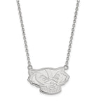 14k White Gold LogoArt University of Wisconsin Badger Large Pendant 18 inch Necklace