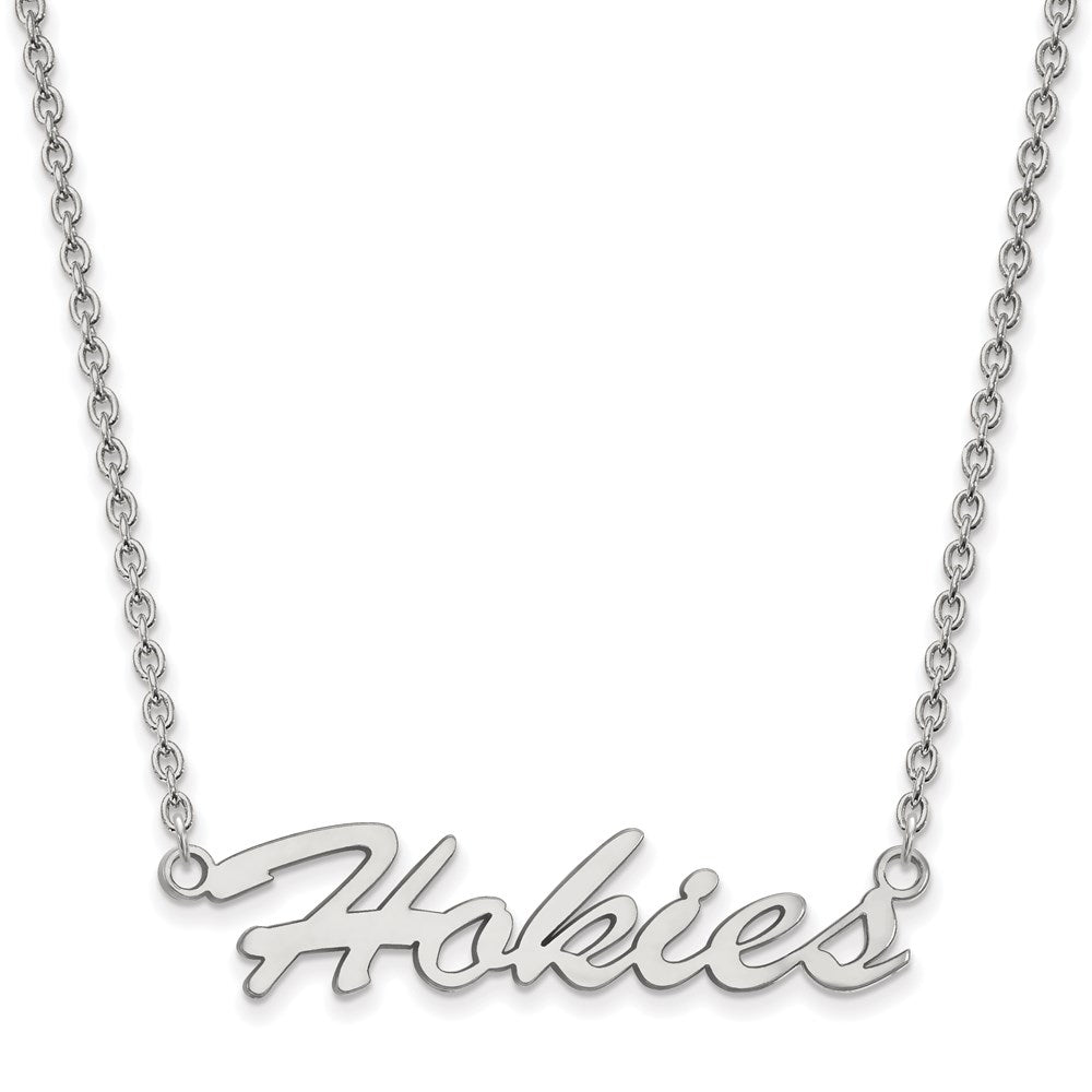 Sterling Silver Rhodium-plated LogoArt Virginia Tech Hokies Script Medium Pendant 18 inch Necklace