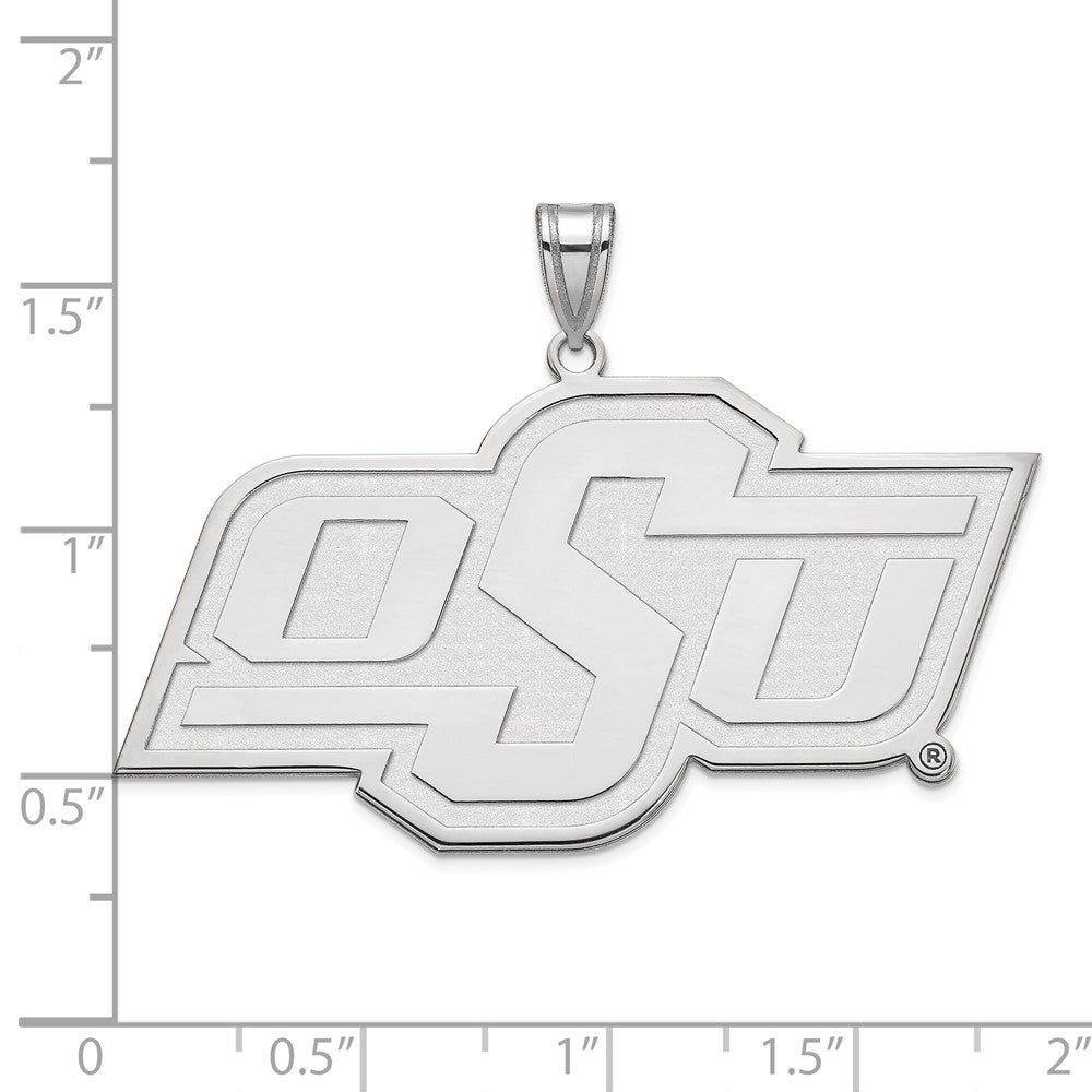 Sterling Silver Rhodium-plated LogoArt Oklahoma State University O-S-U Extra Large Pendant