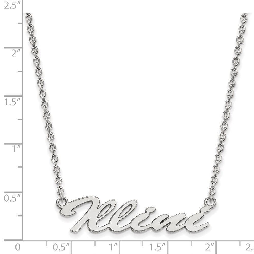 Sterling Silver Rhodium-plated LogoArt University of Illinois Medium Illini Script Pendant 18 inch Necklace